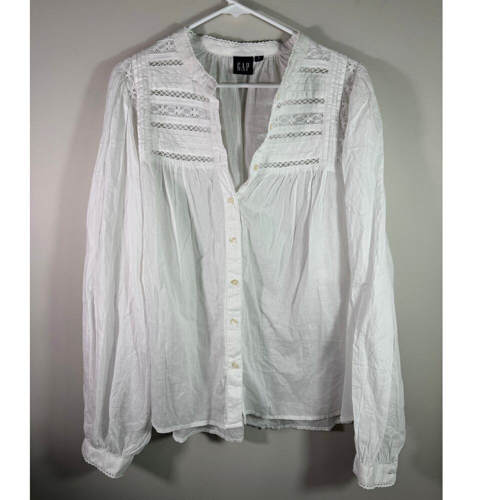 Gap Lace-Trim Cotton Pintuck Cottagecore Coquette Blouse Top L